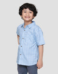 Little M Kotak Blue Mm Wash Kemeja Anak Laki-laki