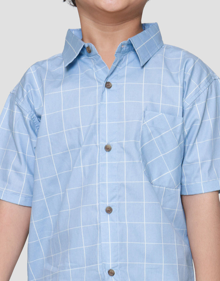 Little M Kotak Blue Mm Wash Kemeja Anak Laki-laki