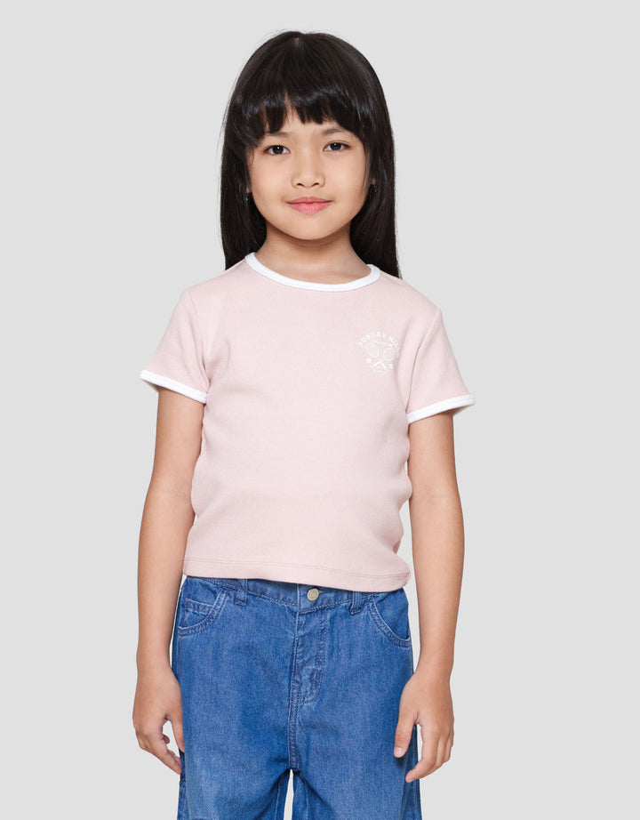 Suko Rib Kerah Bulat Lengan Pendek Kaos Anak Perempuan