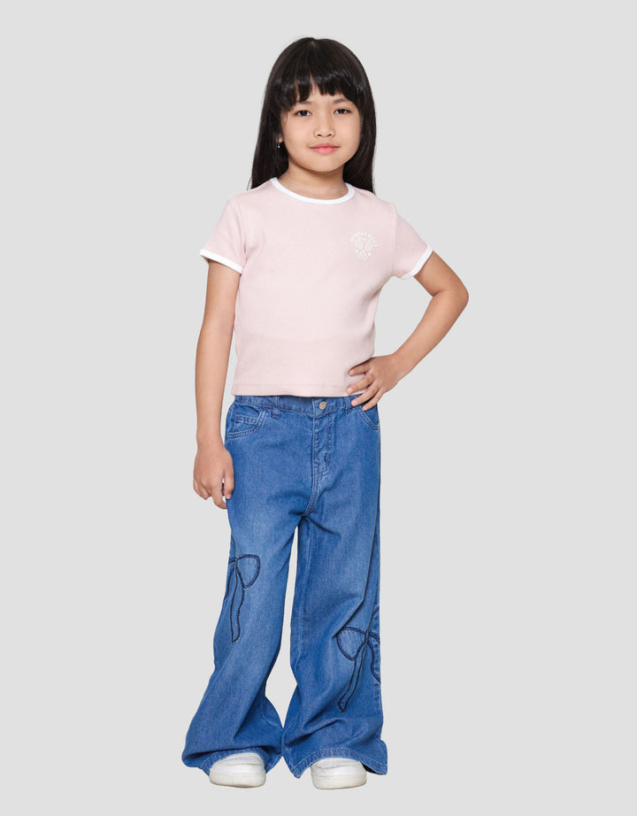 SUKO RIB KERAH BULAT LENGAN PENDEK KAOS ANAK PEREMPUAN