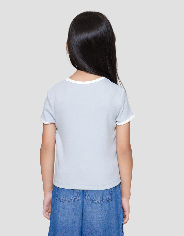 Suko Rib Kerah Bulat Lengan Pendek Kaos Anak Perempuan