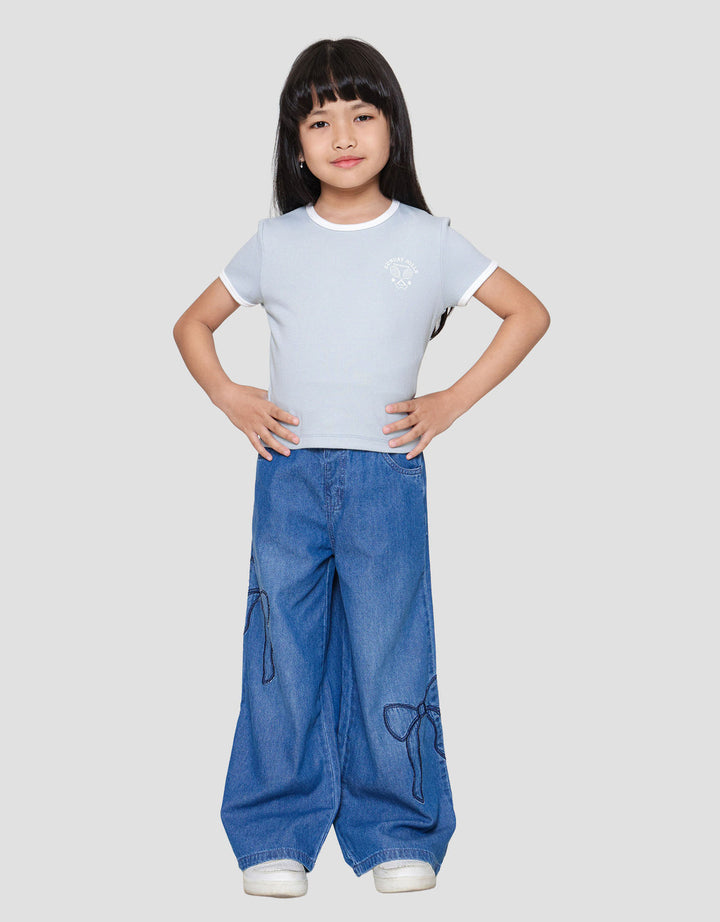 Suko Rib Kerah Bulat Lengan Pendek Kaos Anak Perempuan