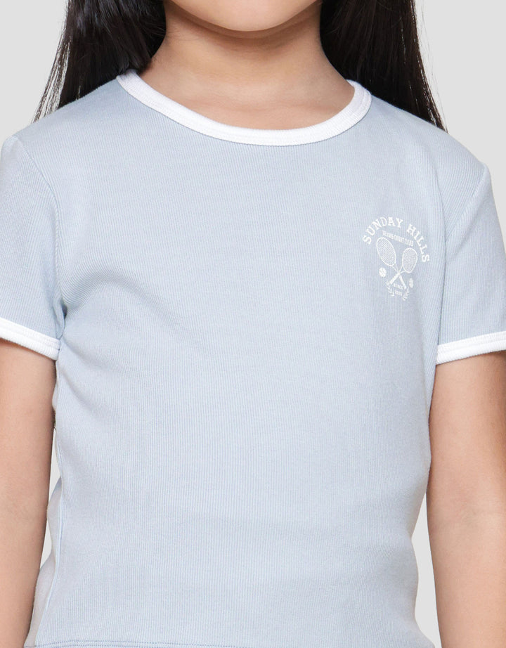 Suko Rib Kerah Bulat Lengan Pendek Kaos Anak Perempuan