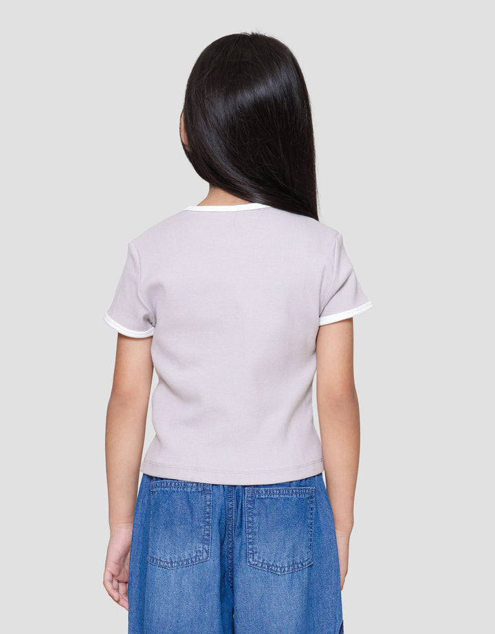 Suko Rib Kerah Bulat Lengan Pendek Kaos Anak Perempuan