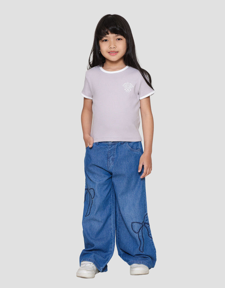 Suko Rib Kerah Bulat Lengan Pendek Kaos Anak Perempuan