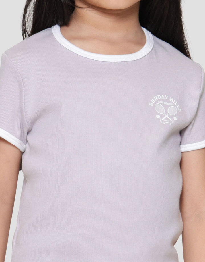 Suko Rib Kerah Bulat Lengan Pendek Kaos Anak Perempuan