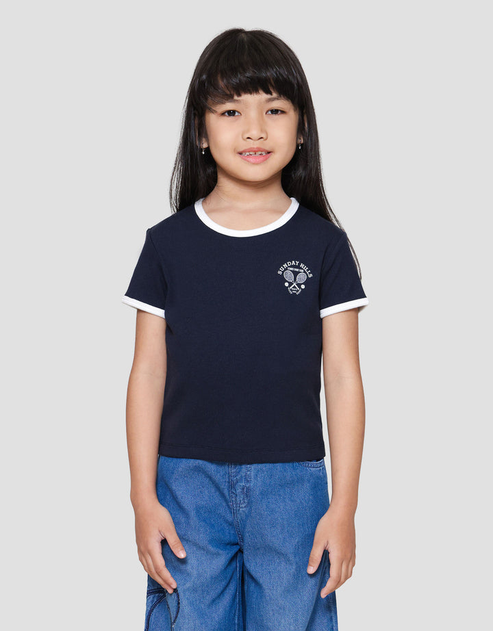 Suko Rib Kerah Bulat Lengan Pendek Kaos Anak Perempuan