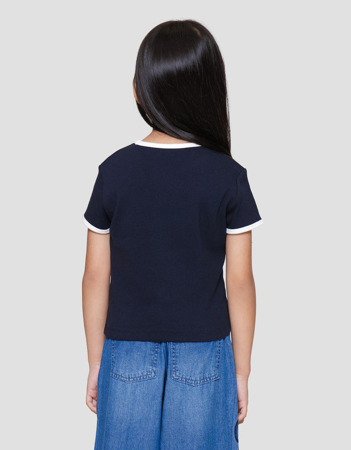 Suko Rib Kerah Bulat Lengan Pendek Kaos Anak Perempuan