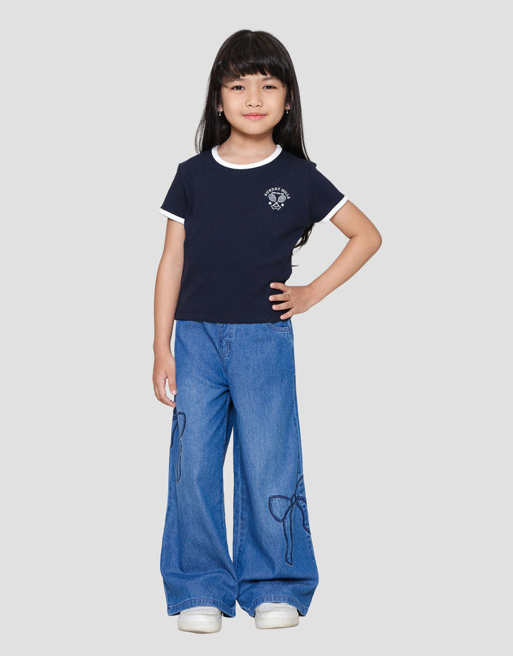 Suko Rib Kerah Bulat Lengan Pendek Kaos Anak Perempuan