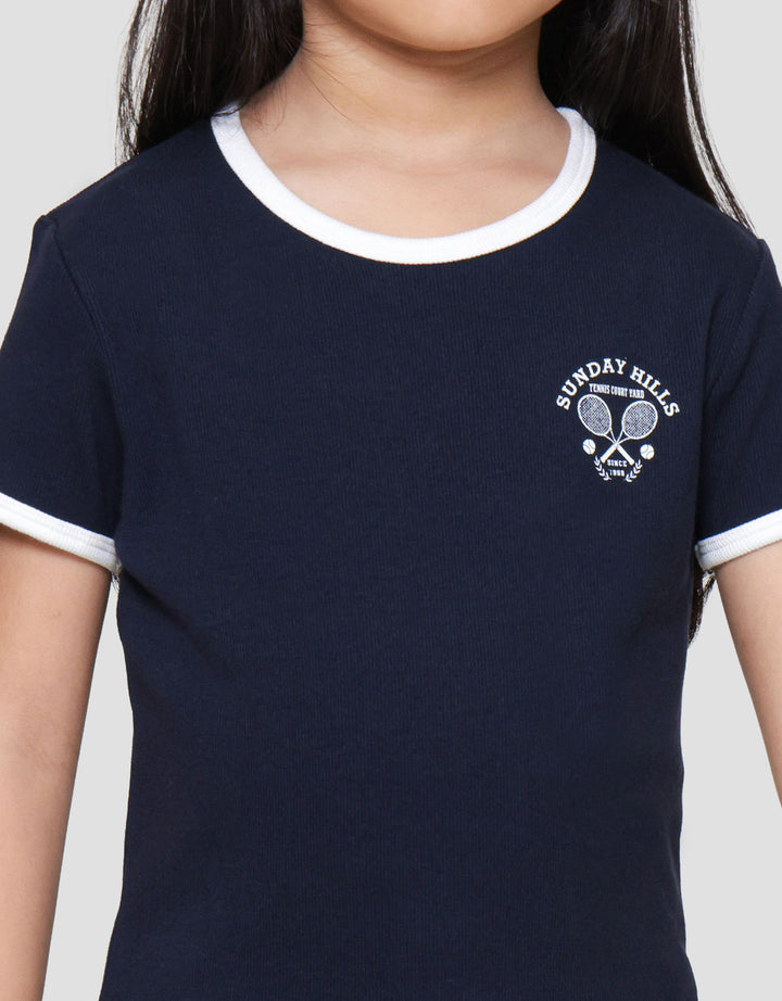 Suko Rib Kerah Bulat Lengan Pendek Kaos Anak Perempuan