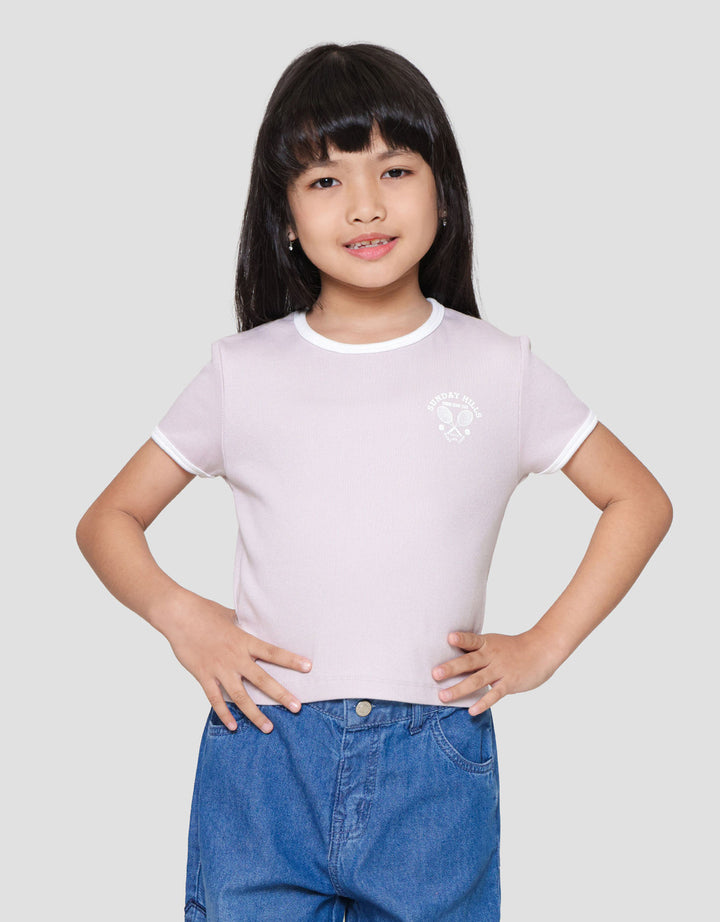 Suko Rib Kerah Bulat Lengan Pendek Kaos Anak Perempuan
