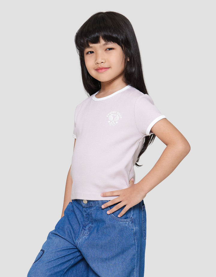 Suko Rib Kerah Bulat Lengan Pendek Kaos Anak Perempuan
