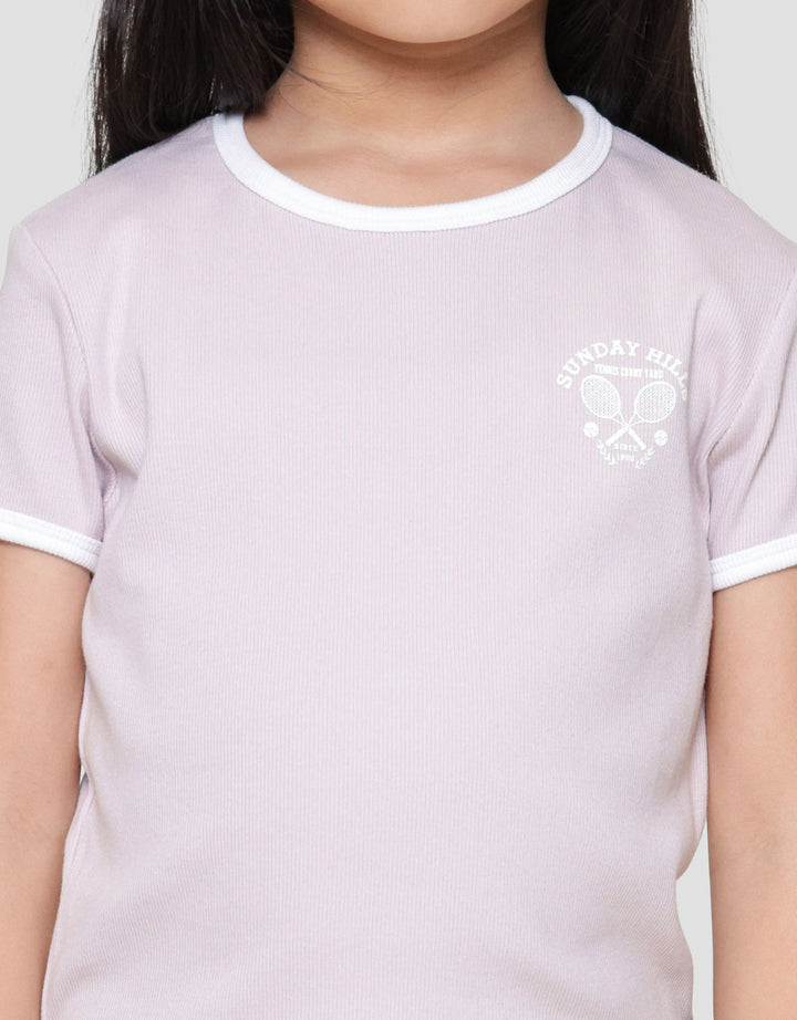 Suko Rib Kerah Bulat Lengan Pendek Kaos Anak Perempuan