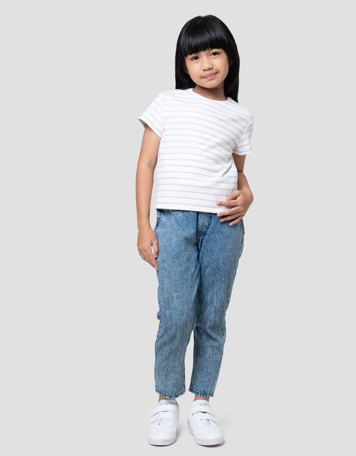 Suko Mini Rib Stripe Kerah Bulat Kaos Anak Perempuan