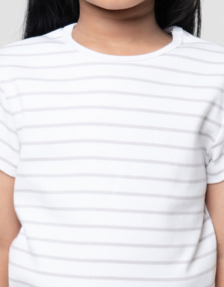 SUKO MINI RIB STRIPE KERAH BULAT KAOS ANAK PEREMPUAN