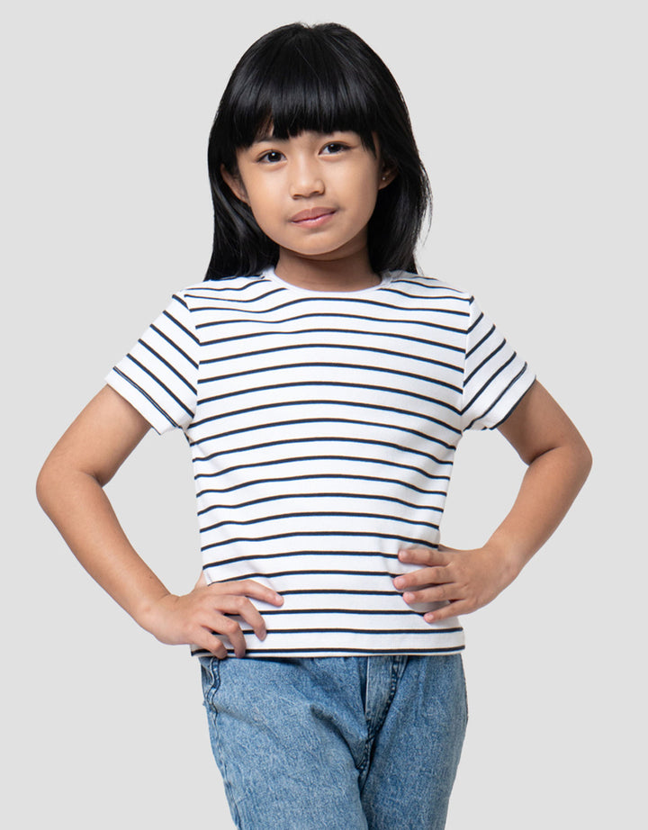 Suko Mini Rib Stripe Kerah Bulat Kaos Anak Perempuan