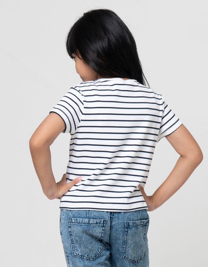 Suko Mini Rib Stripe Kerah Bulat Kaos Anak Perempuan