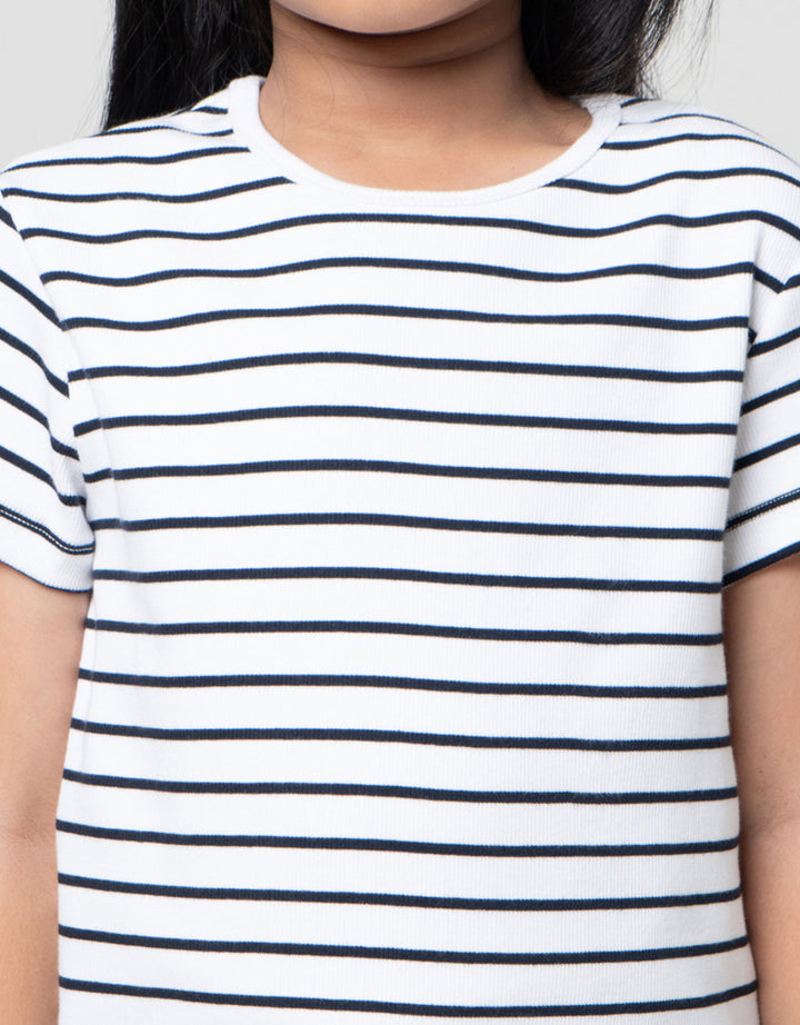 Suko Mini Rib Stripe Kerah Bulat Kaos Anak Perempuan