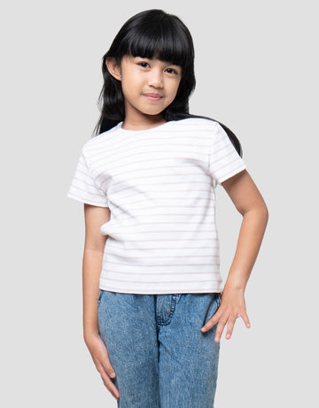 SUKO MINI RIB STRIPE KERAH BULAT KAOS ANAK PEREMPUAN