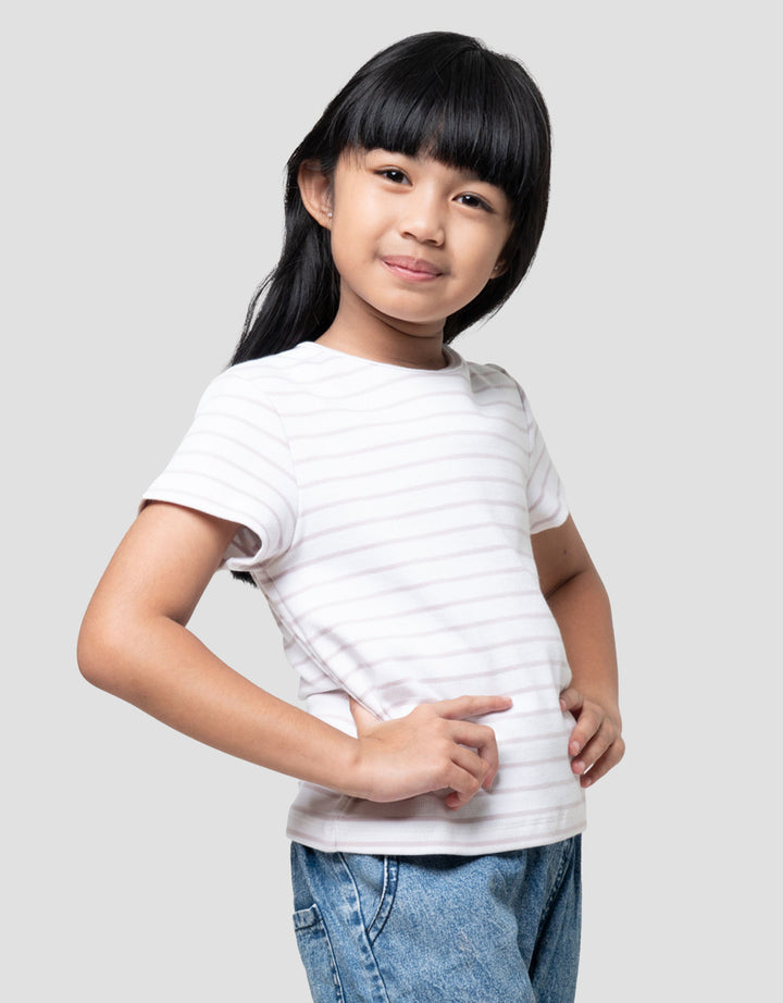 Suko Mini Rib Stripe Kerah Bulat Kaos Anak Perempuan