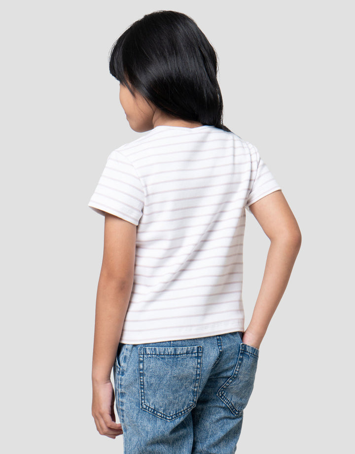 Suko Mini Rib Stripe Kerah Bulat Kaos Anak Perempuan