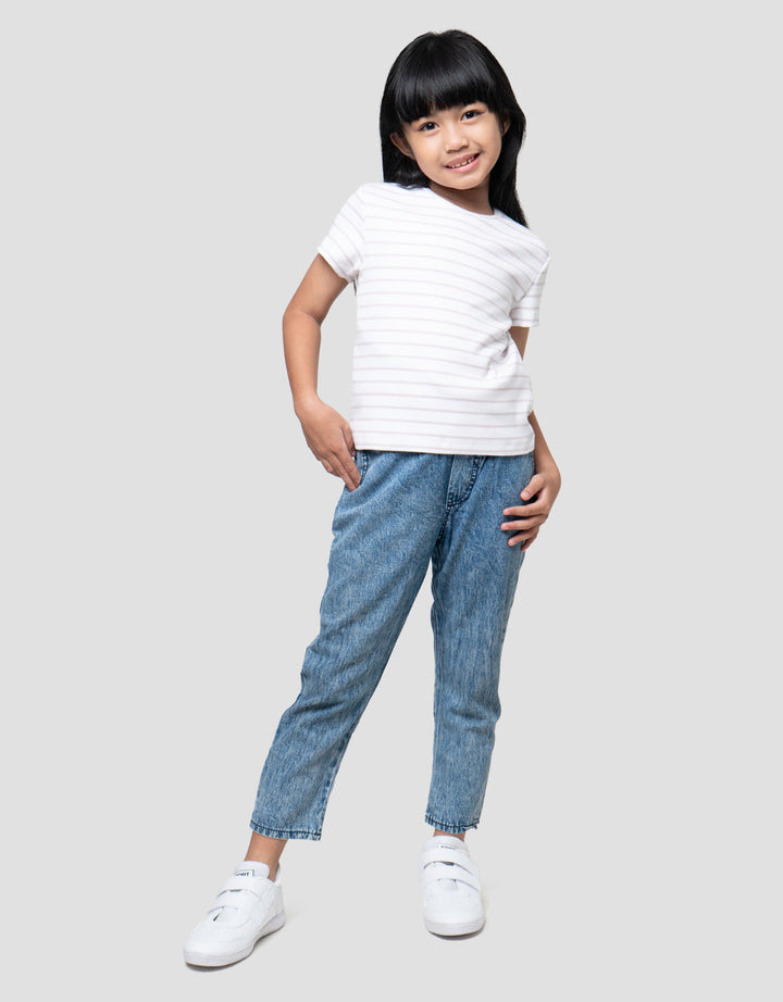 Suko Mini Rib Stripe Kerah Bulat Kaos Anak Perempuan