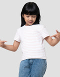 Suko Mini Rib Stripe Kerah Bulat Kaos Anak Perempuan
