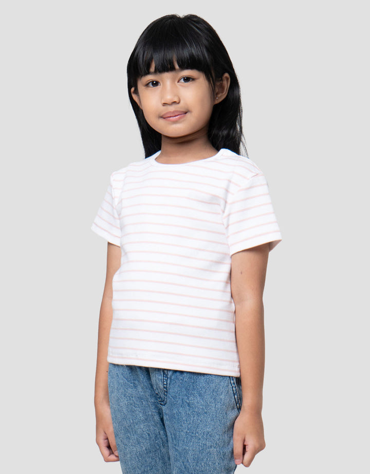 Suko Mini Rib Stripe Kerah Bulat Kaos Anak Perempuan