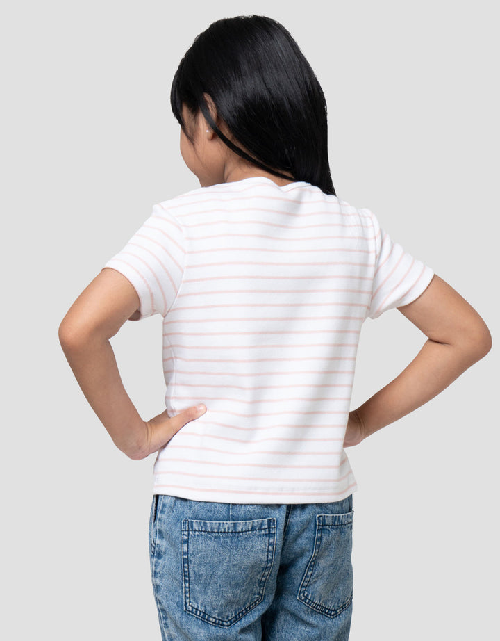 Suko Mini Rib Stripe Kerah Bulat Kaos Anak Perempuan