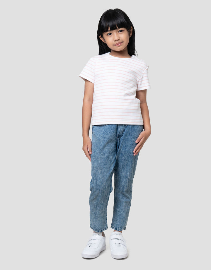 Suko Mini Rib Stripe Kerah Bulat Kaos Anak Perempuan