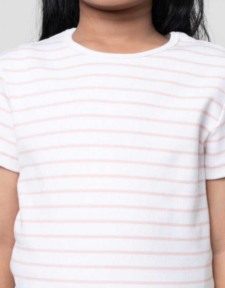 Suko Mini Rib Stripe Kerah Bulat Kaos Anak Perempuan