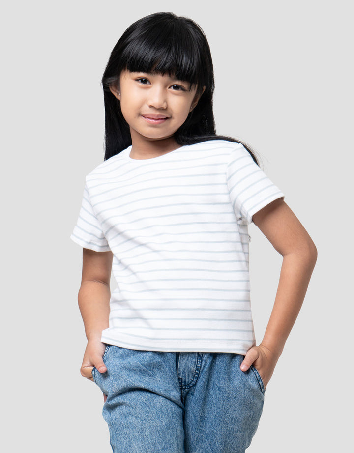 SUKO MINI RIB STRIPE KERAH BULAT KAOS ANAK PEREMPUAN