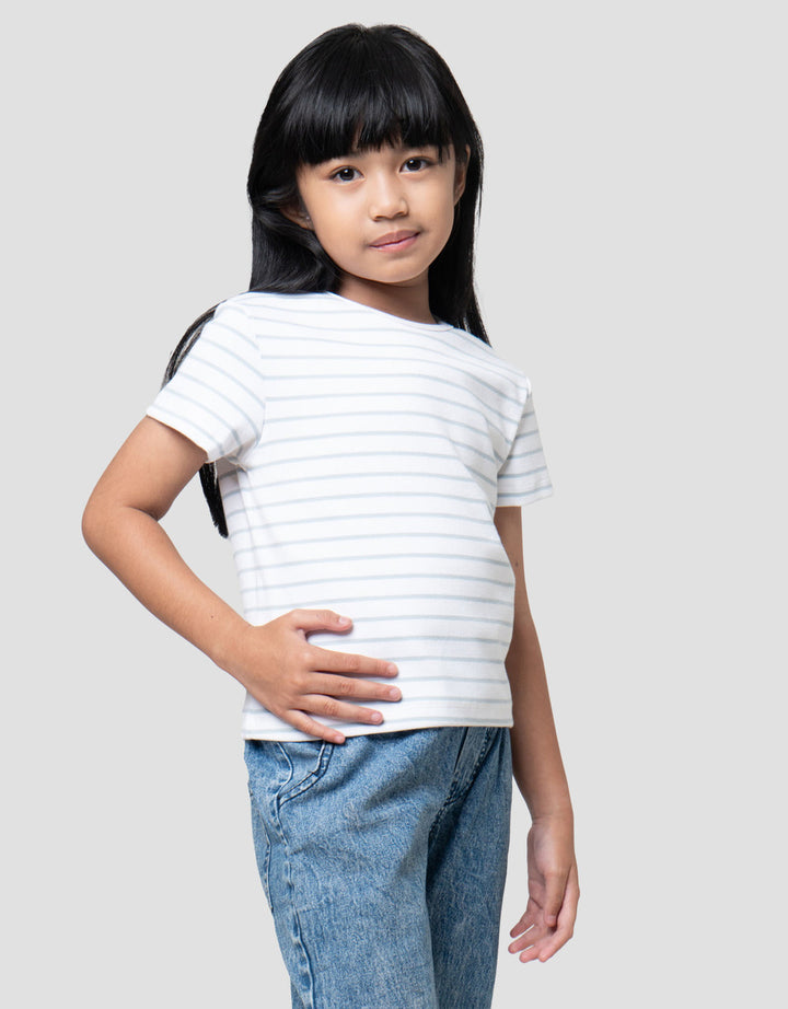SUKO MINI RIB STRIPE KERAH BULAT KAOS ANAK PEREMPUAN