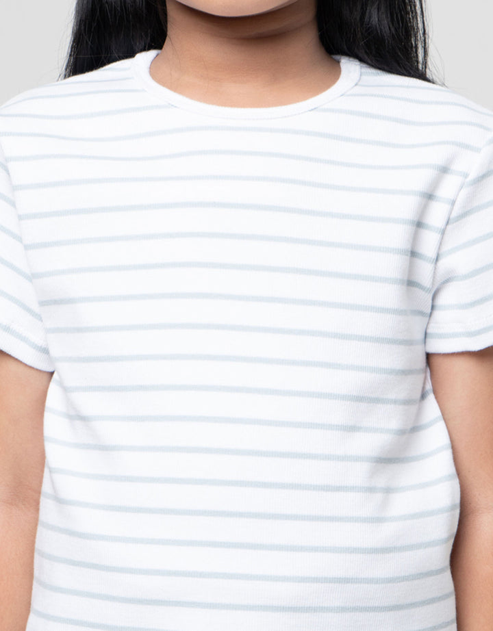 SUKO MINI RIB STRIPE KERAH BULAT KAOS ANAK PEREMPUAN