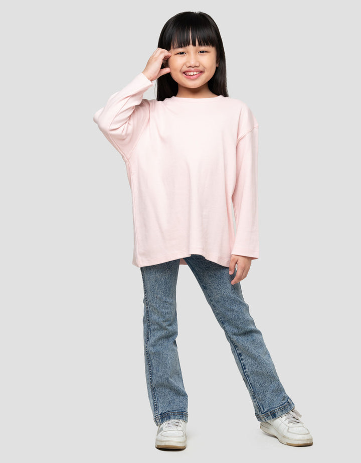 Suko Kerah Bulat Lengan Panjang Kaos Anak Perempuan