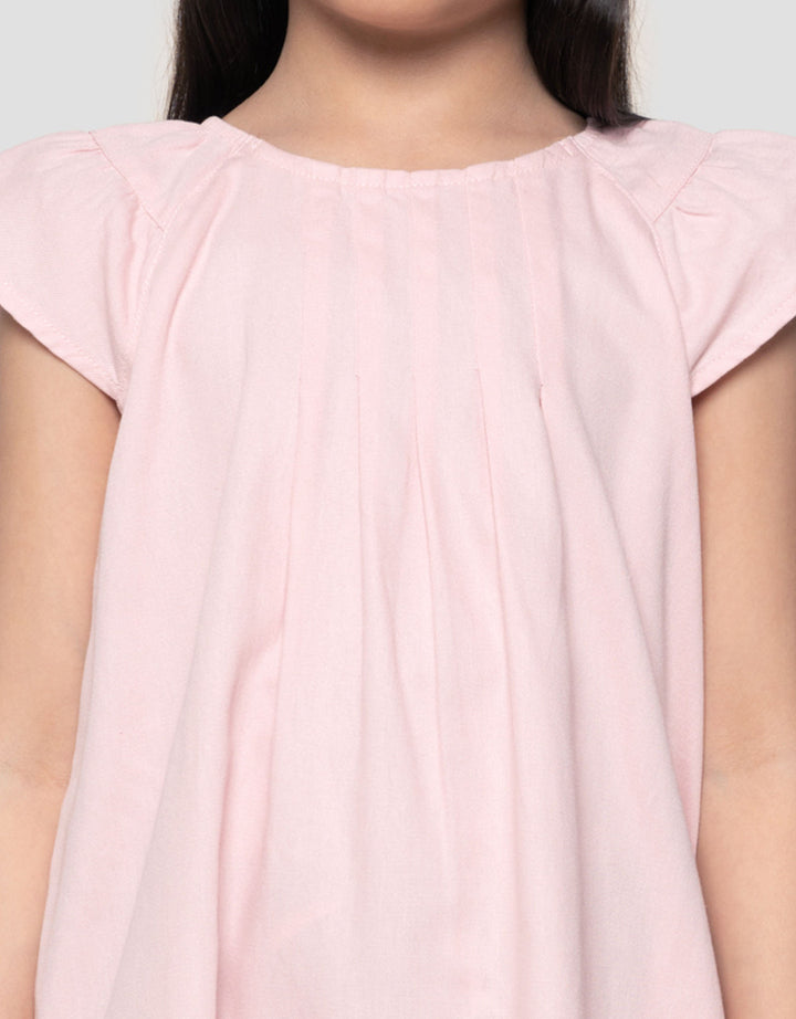 Suko Gaun Denim Lengan Pendek Dress Anak Perempuan