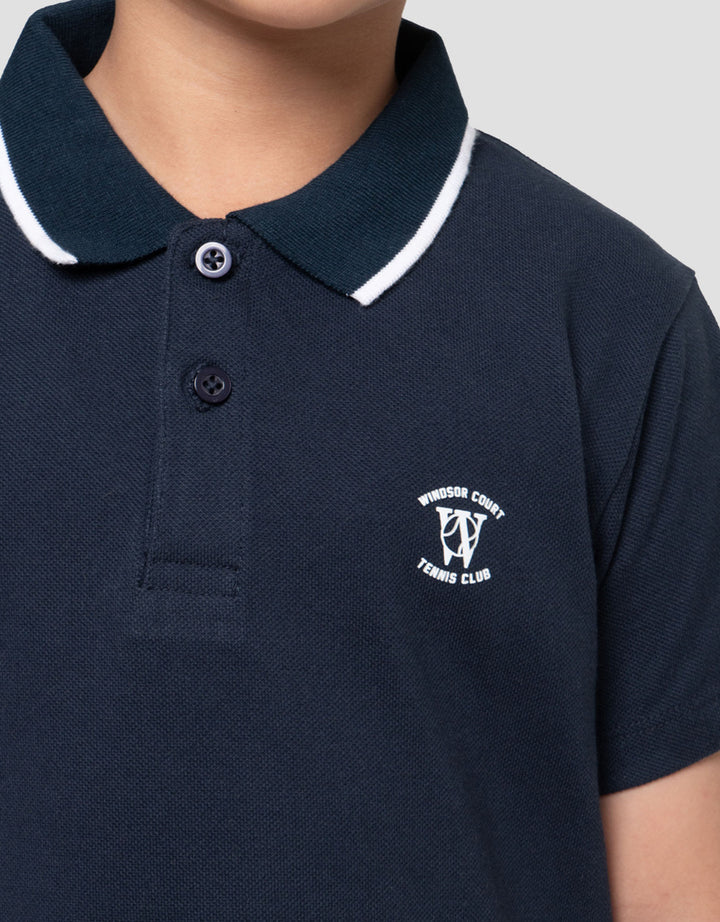 Suko Pique Tipping Lengan Pendek Kaos Polo Anak Laki-laki