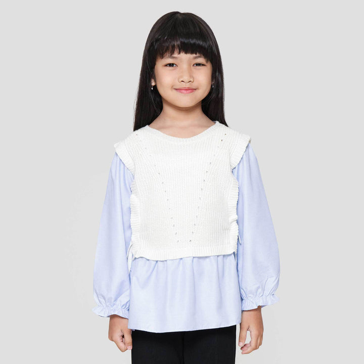 Little M Top Flat Knit With Kemeja Anak Perempuan