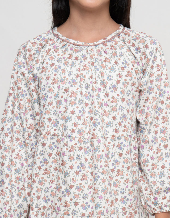 Little M Twill Aop Flower Dress Anak Perempuan