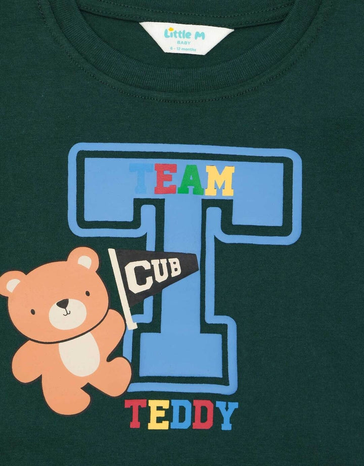 Little M Print Bear Varsity Pakaian Setelan Bayi