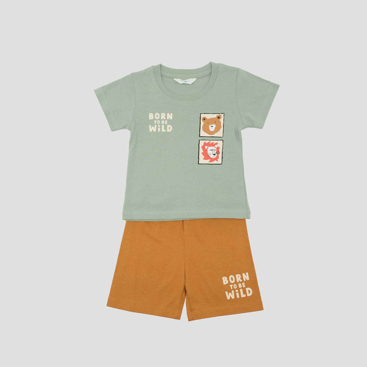 Little M Print Bear & Lion Sketch Pakaian Setelan Bayi