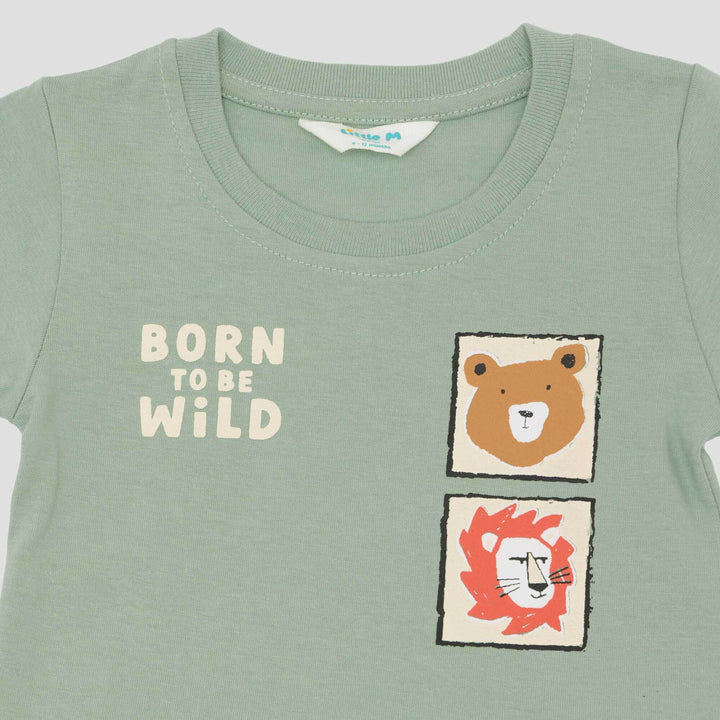 Little M Print Bear & Lion Sketch Pakaian Setelan Bayi