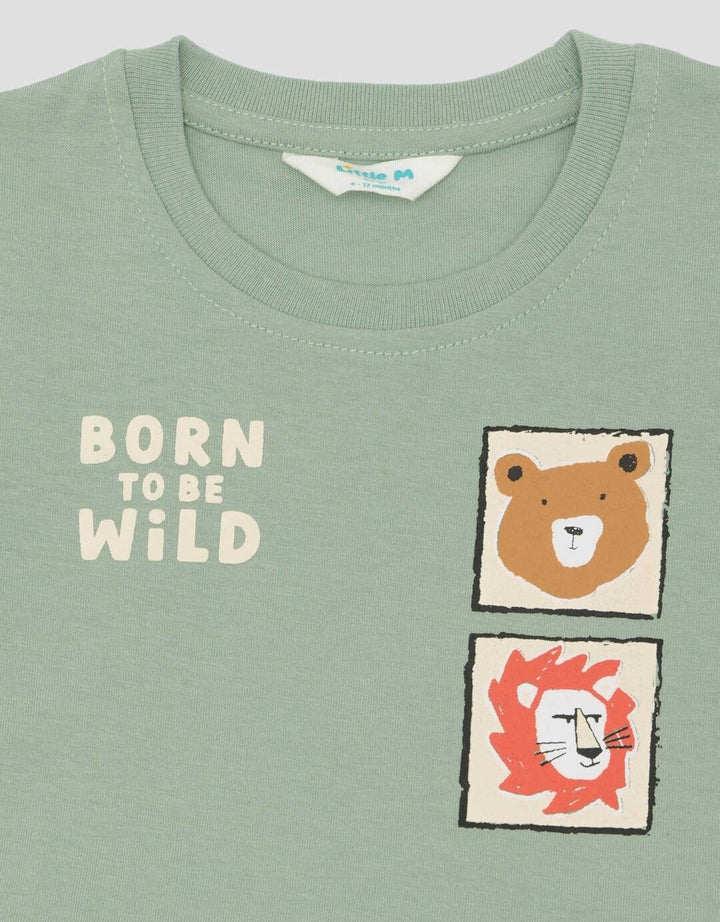 Little M Print Bear & Lion Sketch Pakaian Setelan Bayi