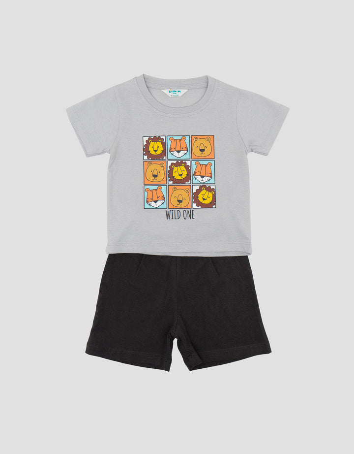 Little M Print Animals Sketch Pakaian Setelan Bayi