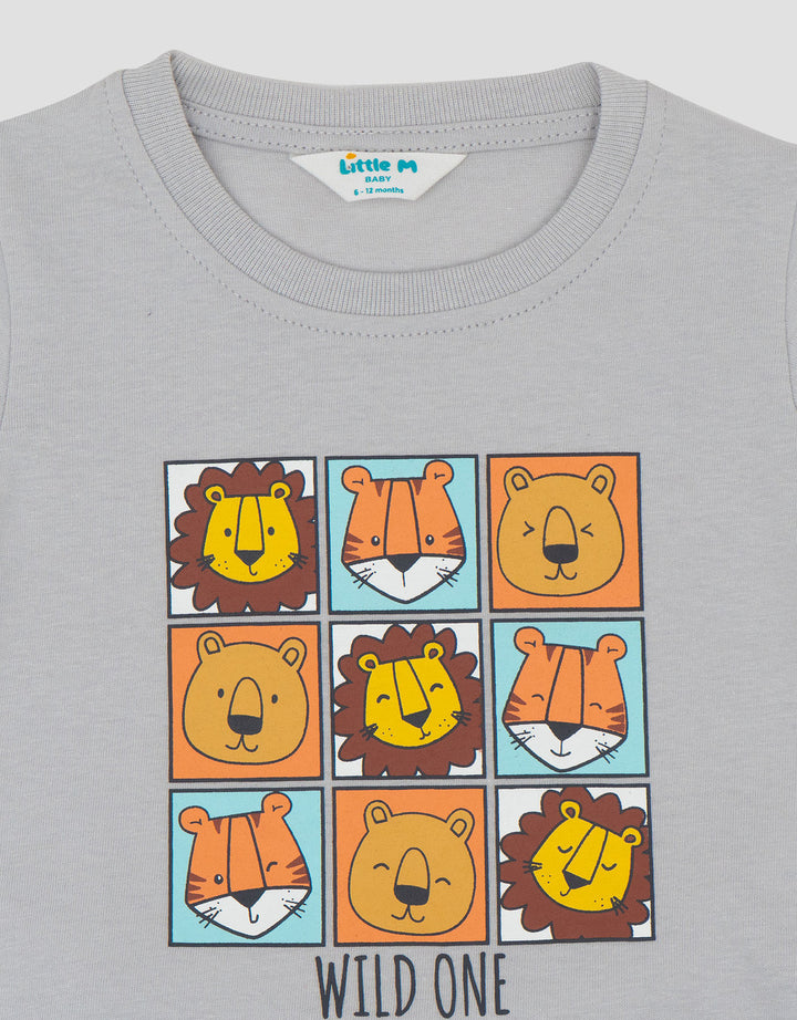 Little M Print Animals Sketch Pakaian Setelan Bayi