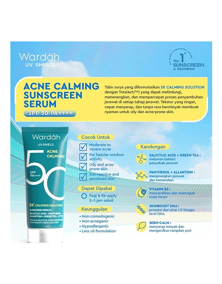 Wardah UV Shield Acne Calming Sunscreen Serum Spf 50 Pa 100 Ml