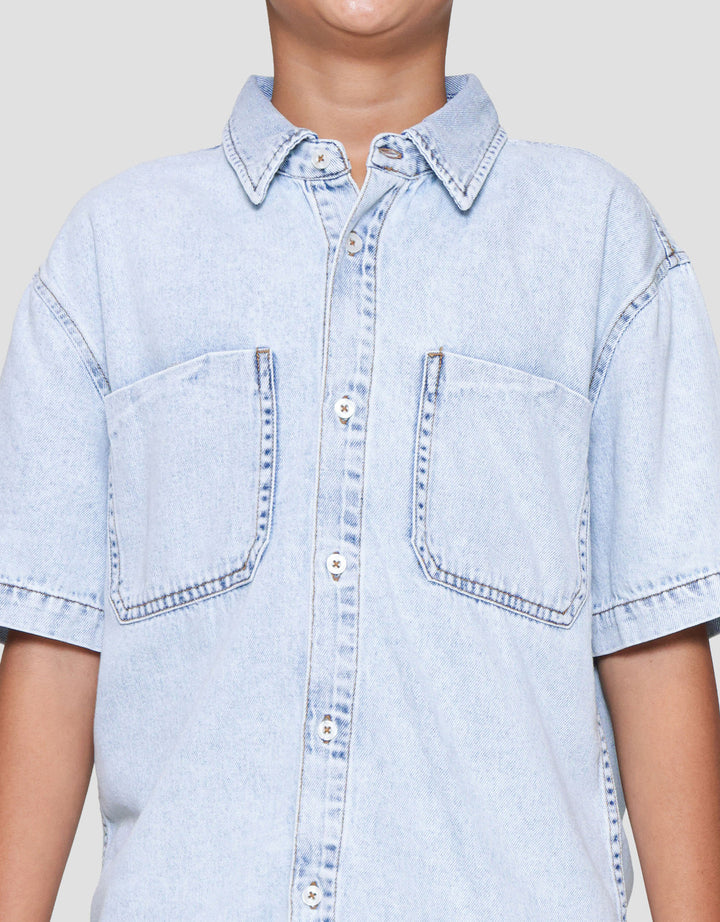 Nevada Basic Denim With Pocket Kemeja Koko Anak Laki-laki