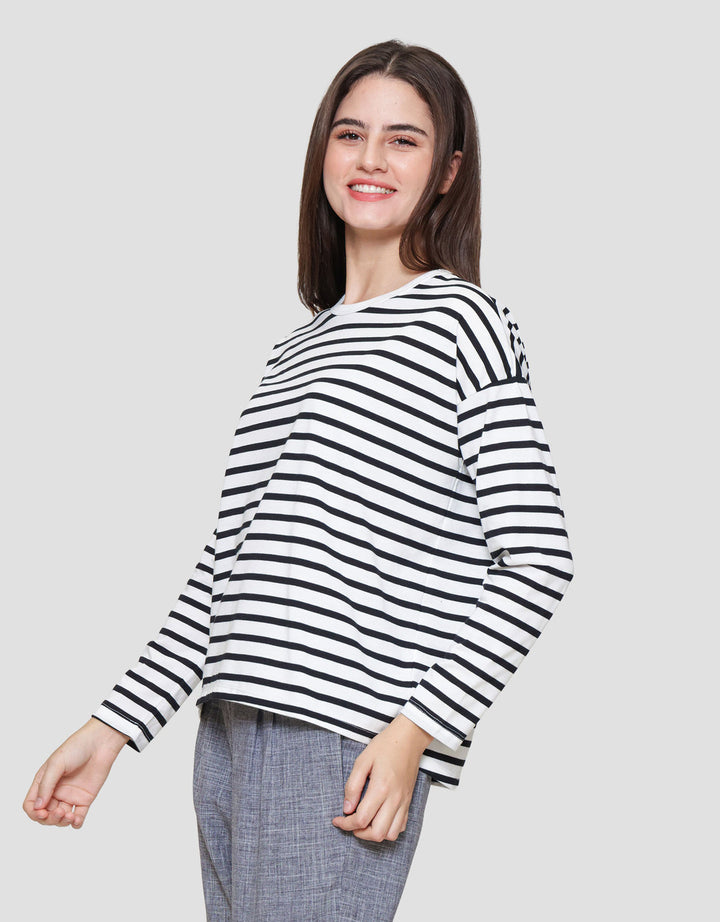Connexion Drop Shldr Stripe Kaos Wanita