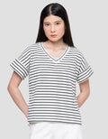 Connexion Tangan Langsung V Neck Stripe Kaos Wanita
