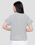 Connexion Tangan Langsung V Neck Stripe Kaos Wanita